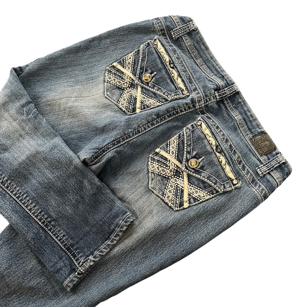 Love‎ Nation Aztec Embroidered Capris Womens 16W Straight Crop Jeans Flap Pocket